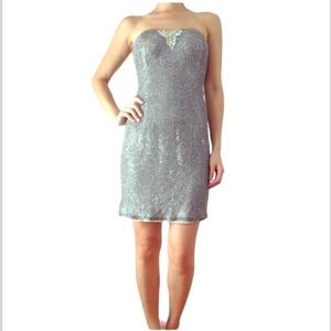 ❤️ Jessica McClintock Silver Sequined Cocktail Dress